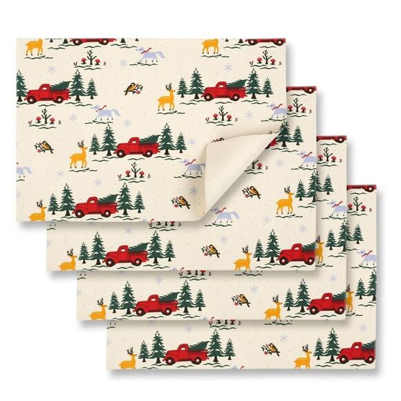 NEW Cackleberry Home Christmas Red Farm Truck Placemats Set of 6 Farmhouse - Picture 1 of 10